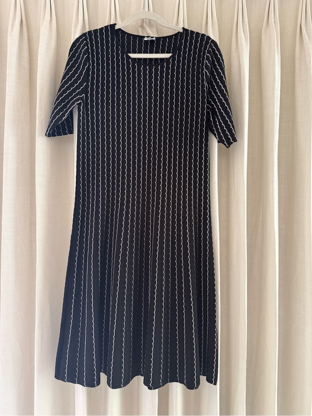 Armani Collezioni Navy Dress with White Vertical Wave Stripes